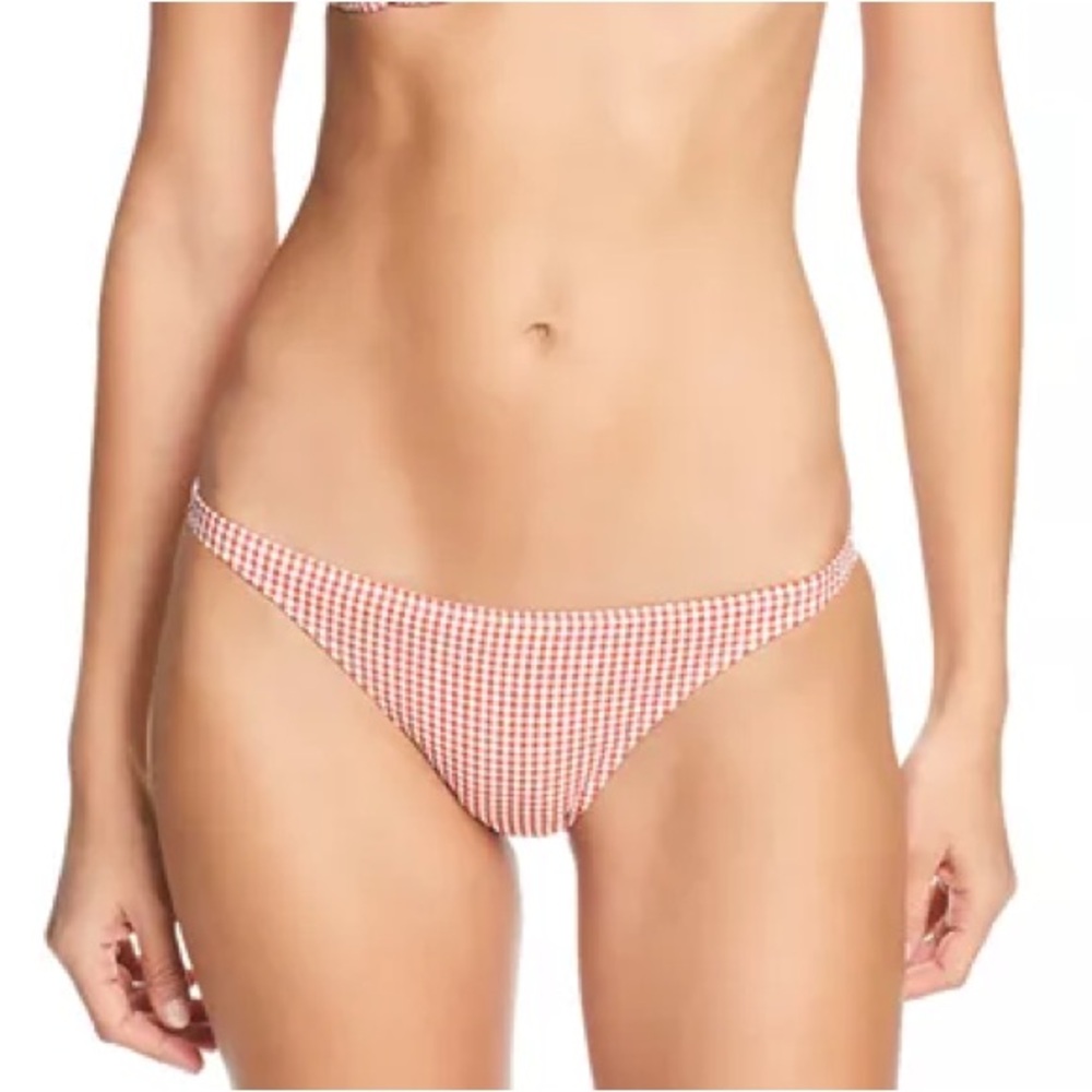 Onia Ashely Bottom Textured Gingham Bonfire Red and White NEW Large